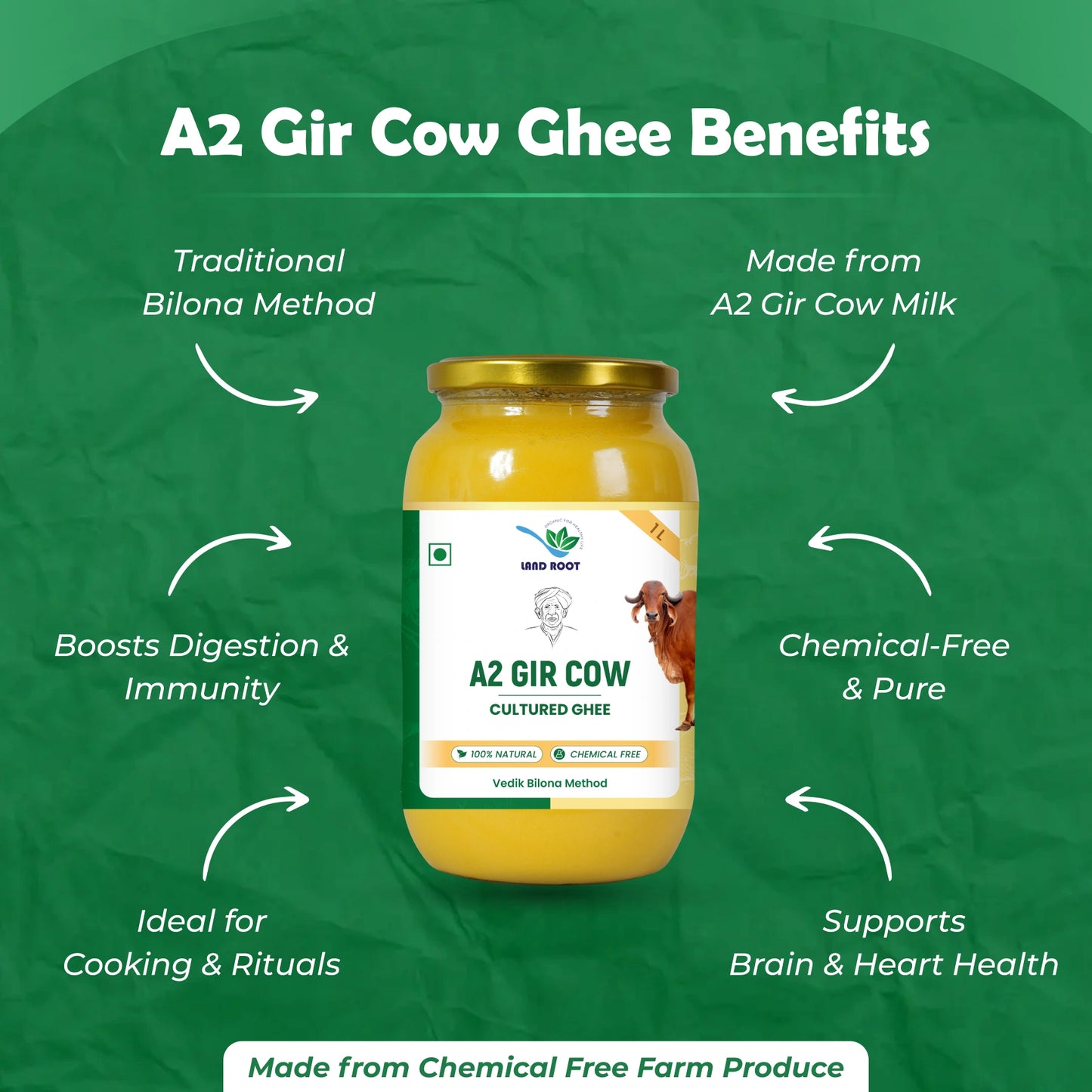 Organic A2 Gir Cow Ghee (Vedic Bilona Method/Cultured Ghee)